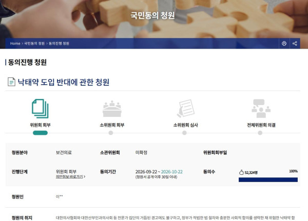 낙태약 도입 반대 청원, 마감 하루 앞두고 6만 명 목표 호소